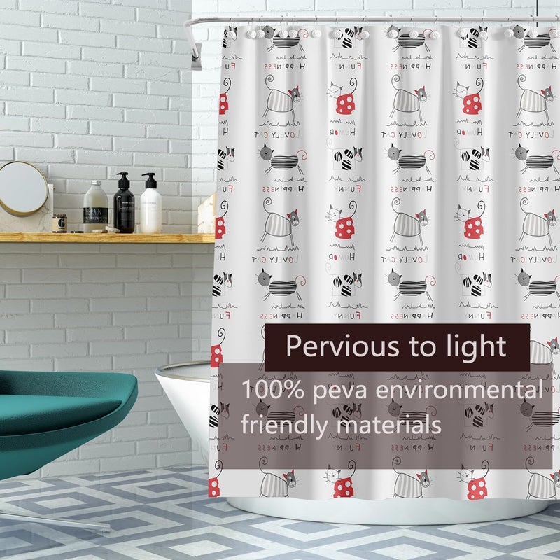 TIKABC Shower Curtain Liner, 4G PEVA Black and Red Kitten Shower Liner, Plastic Waterproof Shower Curtains, 72x72 inch with Grommet Holes 3 Magnetic Weights - Image 2